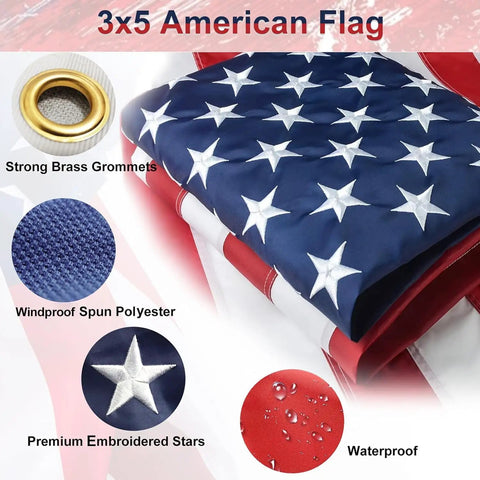 Outdoor Flag Pole Kit With 3x5 US Flag For Porch Or Yard, 6 Foot Heavy Duty Aluminum Flagpole With Anti Tangling 360 Degree Spin Rings, Durable Aluminum Bracket, 45 Degree And 90 Degree Holder, White