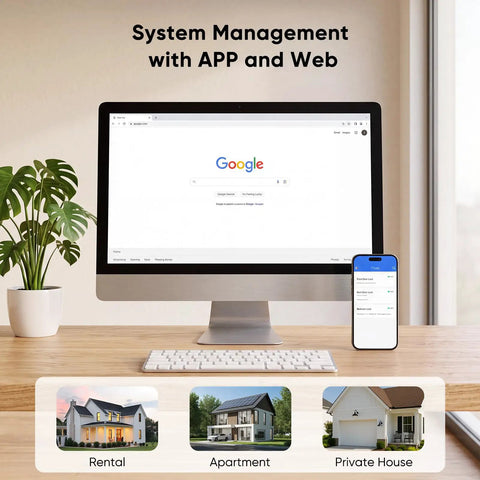 Slick Keyless Entry Smart Lock Featuring Auto Locking Fingerprint Reader Hassle Free App Control Alexa Integration Apple Watch Sync And Backup Keys For Front Door Security displayed on computer and phone with management interface.