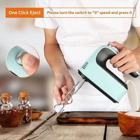 9 Speed Digital Hand Mixer With 400W Kickin Power And Featherlight Build being used for ejection of beaters.