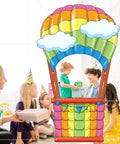Children with a Hot Air Balloon Photo Booth Props Two Piece Set With Colorful Backdrop Banner For Graduation Parties And Baby Showers.