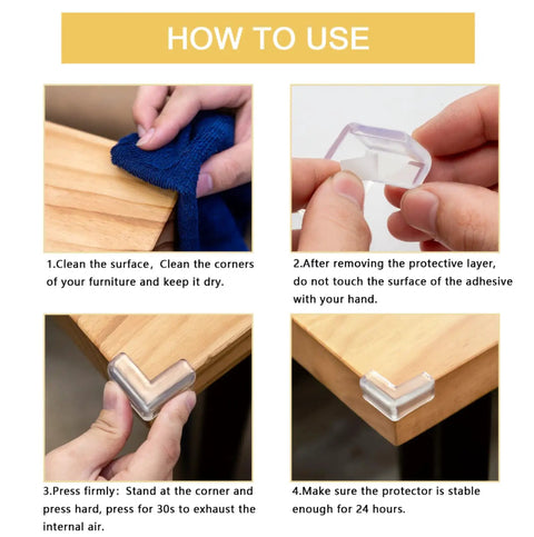 How to use 12 Pack Transparent Corner Protectors For Tables And Desks Soft Pvc Furniture Edge Bumpers during installation.