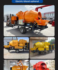 Hardcore Automatic Concrete Mixer Pump With Dead Simple PLC Controls And High Volume Grout Delivery For Foolproof Foundation Pouring And Zero Hassle Job Site Setup displayed in various angles and colors.