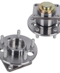 Rear Wheel Bearing And Hub Assembly Set Of 2 For 5 Lug GM Vehicles Compatible With Impala, Monte Carlo, and more, shown from side and top.