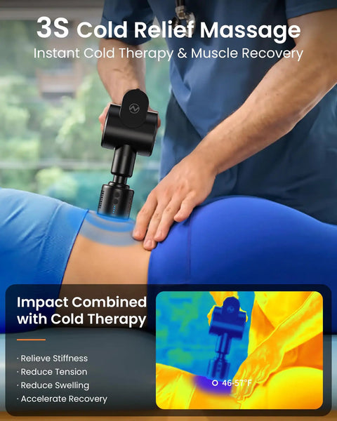 Heat And Cold Therapy Massage Gun With Deep Tissue Percussion For Muscle And Neck Pain Relief used on lower back