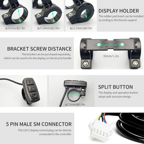 KT LCD3 Electric Bike Display 24V 36V 48V Waterproof Plug KT Controller Compatible Retrofit Kit Accessory For Clear Readouts Easy Install Durable Screen For E Bikes And Pedal Assist