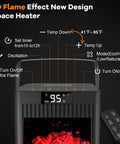 Portable Indoor Space Heater With Infrared Sensor And Fireplace Flame Effect Fast Heating From PTC Ceramic 4 Modes Eco Auto Shutoff