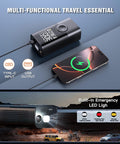 Cordless Tire Inflator With Digital Gauge, Portable Mini Air Pump shown charging a phone with built-in LED light feature.