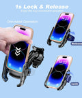 Anti Vibration Phone Mount With Vibration Dampener And 1s Lock Release in use, showcasing quick release mechanism with smartphone