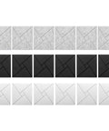 Twelve Piece Heavy Duty Acoustic Foam Wall Panels Crafted For Home Studios And Modern Workspaces Delivering Top Shelf Sound Dampening And Flame Retardant Coverage featuring black and white panels.
