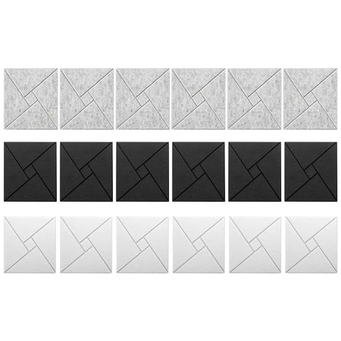 Twelve Piece Heavy Duty Acoustic Foam Wall Panels Crafted For Home Studios And Modern Workspaces Delivering Top Shelf Sound Dampening And Flame Retardant Coverage featuring black and white panels.
