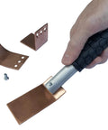 Copper Welding Spoon Set For MIG Spot Welding Three Plate Copper Paddle Backer Kit with flat, curved, and 90-degree angles.