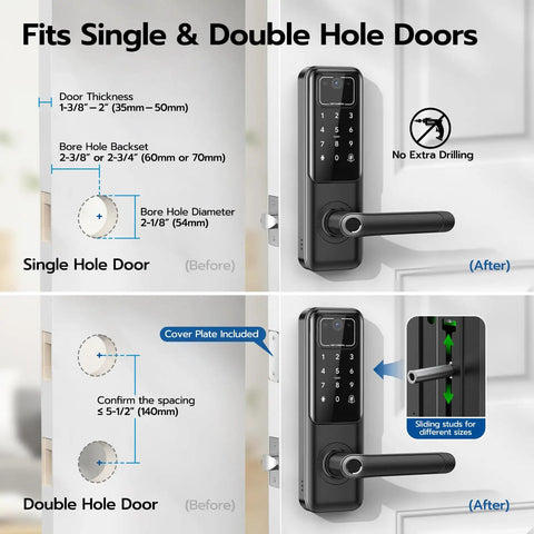 Slick Wifi Video Smart Lock With Integrated Camera And Audio Alert Hella Secure Fingerprint Keypad Setup For Zero Stress Front Door Entry Anytime At Home Or On The Go on single and double hole doors.