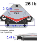 Heavy duty welding magnets with 25 lb arrow-shaped design for precise angles, ideal for metal fabrication and alignment.