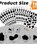 Cow Print Stickers Set 600 Pcs Self Adhesive Wall Decals Waterproof Vinyl For Bathroom Nursery Bedroom Living Room Walls Easy Peel And Stick Dope Cow Themed Wall Art Vibes For Any Space, showing product size and variety in sheets.