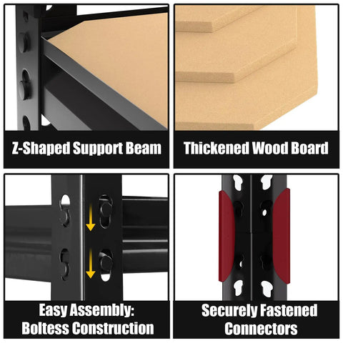 Close-up showing assembly details of the Beefy 5 Tier Adjustable Garage Storage Shelves Rack Heavy Duty Metal Utility Shelf Unit