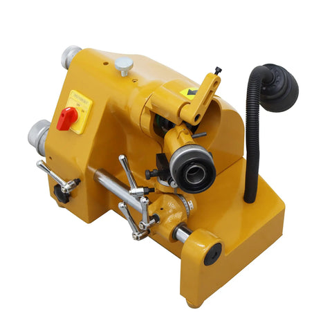Professional Grade Benchtop Cutter And Drill Bit Sharpener Machine For High Speed Steel Carbide, yellow with adjustable dials.