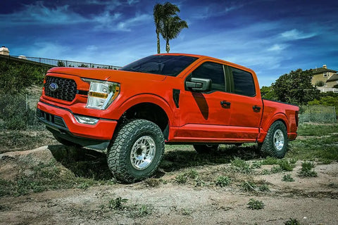 Tubular Upper Control Arm And Delta Joint Pro Kit For 2021 To 2023 Ford F150 Trucks Built For Lifted Rigs With Extra Caster And Maximum Articulation Fully Serviceable Delta Joint Pro Dual Stage Polyurethane Bushings CNC Housings on lifted Ford F-150