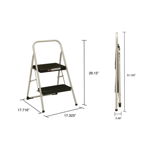 Two Step Folding Step Stool For Home Use Lightweight Gray Grab And Go Height Helper With Non Marring Feet Slip Resistant Step
