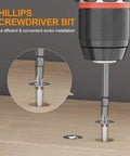 Heavy Duty 1/8X3/8 Countersink Drill Bit Kit With Phillips Driver shows efficient screw installation with a close-up of the bit.
