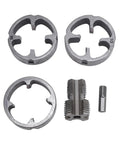Three die sizes and threading pieces from Powerful Electric Drill Compatible Pvc Pipe Threader Kit for plumbing projects.