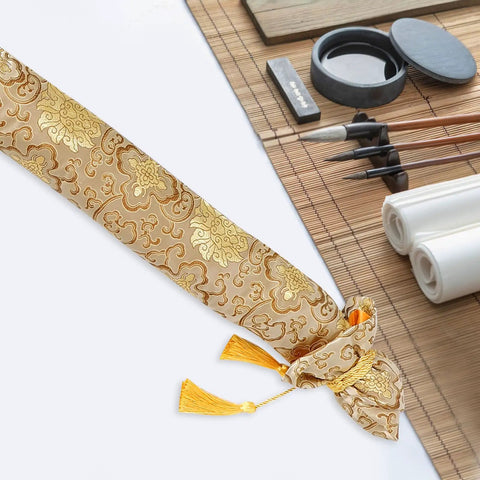 Silk Brocade Carrying Bag With Tassel 53 Inch Sword Case For Katanas Tai Chi Broadswords Wakizashi And Cosplay Gear in floral design