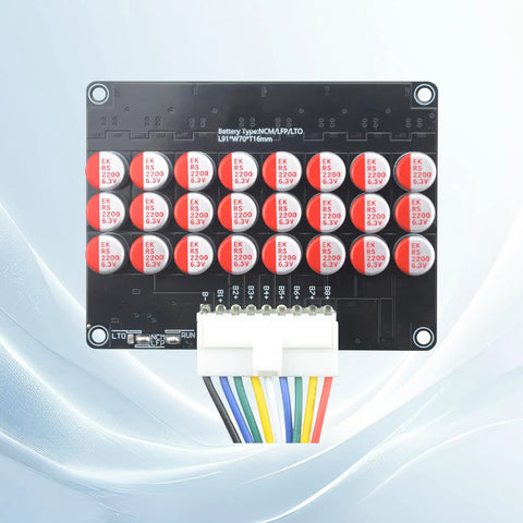 No Fuss Smart Active Battery Balancer Pushing 5.5 Amps Of Rock Solid Precision Across 5S To 21S Setups, circuit board with capacitors.