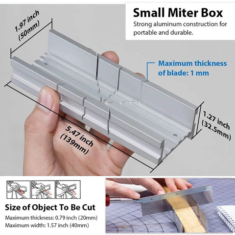 Ultra Handy 5.3 Inch Aluminum Miter Box With Precise 3 Angle Cutting Guide for 45 90 135 Degree Miter Cuts On Wood