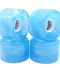 Skateboard Wheel Set 65mm By 43mm 78A High Rebound Urethane With 608RS Bearings Washers And Spacers One Piece Tool Included For Longboard Or Regular Cruisers Blue, showing four blue wheels.