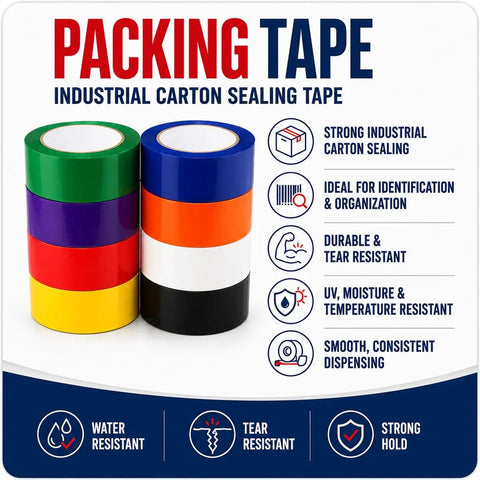 Heavy Duty Black Packing Tape, 2 Inch By 110 Yards, Acrylic Adhesive Box Sealing Roll Built Tough For Shipping And Moving, Warehouse Ready Carton Tape With A Killer Hold, Straight Up Performance rolled with other colors.