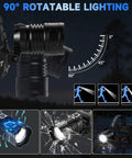 Rechargeable 3000 Lumen LED Headlamp With 90 Degree Rotating Beam Adjustable Focus 4 Modes for hiking and camping