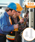 Technicians using All In One White Nylon Pan Head Screws And Nuts Kit With Washers in electronic assembly, 500 piece set shown.