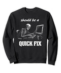Funny It Guy Tech Support Skeleton Sweatshirt featuring a skeleton typing at a computer, black crewneck, perfect for programmers.