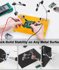 Pro Grade Six Arm Magnetic Helping Hands Soldering Station with Heavy Duty Base in use for PCB work