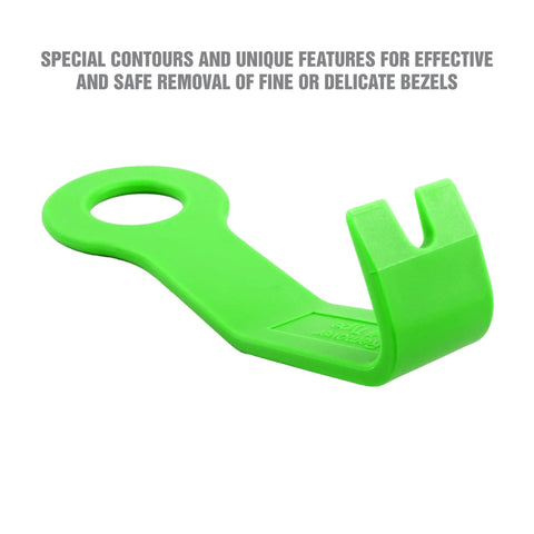 Green tool from Scratch Free Nylon Trim Removal Tool Kit For Auto Molding, Fasteners, And Bezels That Won't Scratch Paint Or Surfaces.