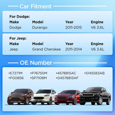 Car fitment and OE numbers for Fuel Pump Module Assembly For Dodge Durango 2011-2015 V6 3.6L Flex And Jeep Grand Cherokee 2011-2014 V6 3.6L Flex Replaces FG0856 5145583AB OE Reference E7271M