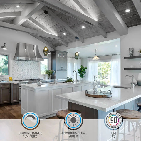 Kitchen with 6 Inch Gimbal LED Recessed Light Kit Dimmable 13W Downlight Mood Lighting 5000K installed on ceiling