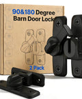 2 Pack 2 In 1 Barn Door Lock And Latch, 90 And 180 Degree Adjustable Sliding Lock For Cabinets Bathrooms Windows And Outdoor, Zinc Alloy Bifold Door Latch, Kid Proof, Space Saver, Easy To Install, shown with packaging