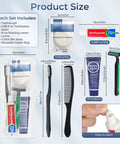 Grab And Go 10 Pack Travel Toiletry Kit Set With 6 In 1 Disposable Hygiene Essentials product sizes and components.