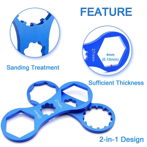 Blue Aluminum Alloy Fork Cap Wrench Set Two Pack Pro Grade For Bike Suspension Cap Removal And Installation
