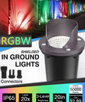Eight Pack RGBW Low Voltage Landscape Well Lights 12W Waterproof In Ground Pathway Garden Yard Fence Deck Dimmable 12-24V With Connectors And Remote Control For Color Changing Ambience