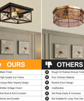 Comparison showing Industrial Two Light Retro Flush Mount Ceiling Light Fixture on left and an oil-rubbed bronze finish fixture on right.