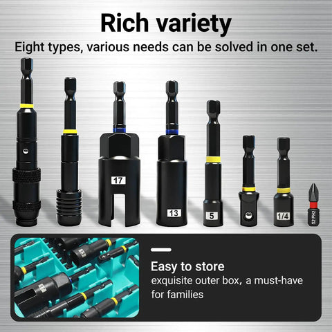 55 Piece Magnetic Impact Nut Driver Set With SAE And Metric Bits Socket Adapters shown in packaging