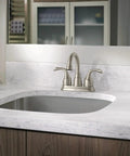 Idora Two-Handle Centerset Bathroom Faucet With High Arc Spout, Spot Resistant Brushed Nickel on modern vanity