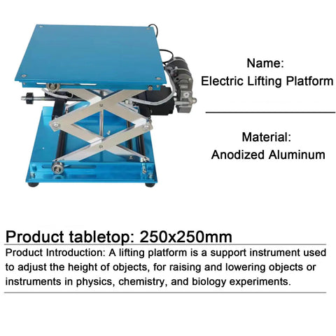 Heavy Duty Motorized Lab Jack Lift Table With Smooth Electric Lifting Platform And Height Adjustable Stage, 25kg Load Capacity, anodized aluminum, 250x250mm