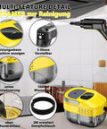 Brand New Handheld Steam Cleaner With Adjustable 3-Level Pressure Settings And One Point Six Qt Tank For Fast Cleaning, featuring control screen and 1600ml tank.