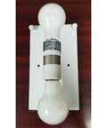 Back view of a Tiffany Style Wall Lamp with brown and yellow stained glass two light vintage look for bedroom and living room up and down lighting ten inch wide and thirteen and a half inch tall nice gift, showing bulb holders on a wall mount.