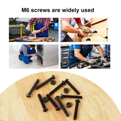 50Pcs M6 Button Head Socket Cap Screws Kit With 50 60 70 80mm Lengths Fully Threaded 10.9 Grade Alloy Steel Black Oxide Finish Metric Hex Drive Nuts Included Built To Last For Machinery And Projects, screws with nuts on table, usage in machinery, electronics