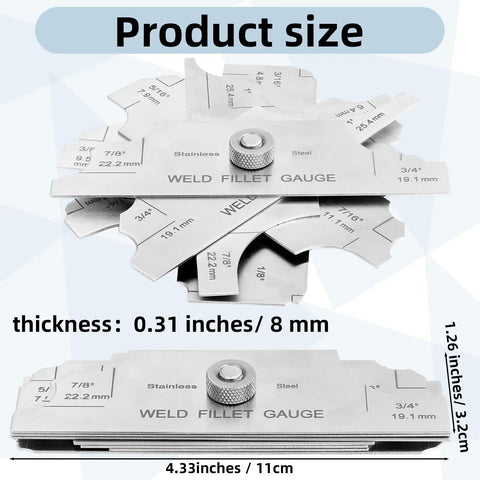 Pro Grade 3 Piece Welding Measuring Tools Set With 7 Piece Fillet Weld Gauge Kit, Single Weld Ruler And Stainless Steel Bridge Cam Gauge For Precise Welding Inspections And Accurate Metal Fabrication, 4.33in size
