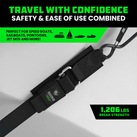 Beefy 2 Inch By 48 Inch Boat Trailer Straps Heavy Duty Tie Down Straps For Trailers And Watercraft Universal Fit shown on boat