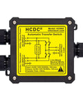 Front view of 15 Amp 120V Automatic Transfer Switch ATS Inline Relay For Home Backup Power with wiring diagram and connectors.